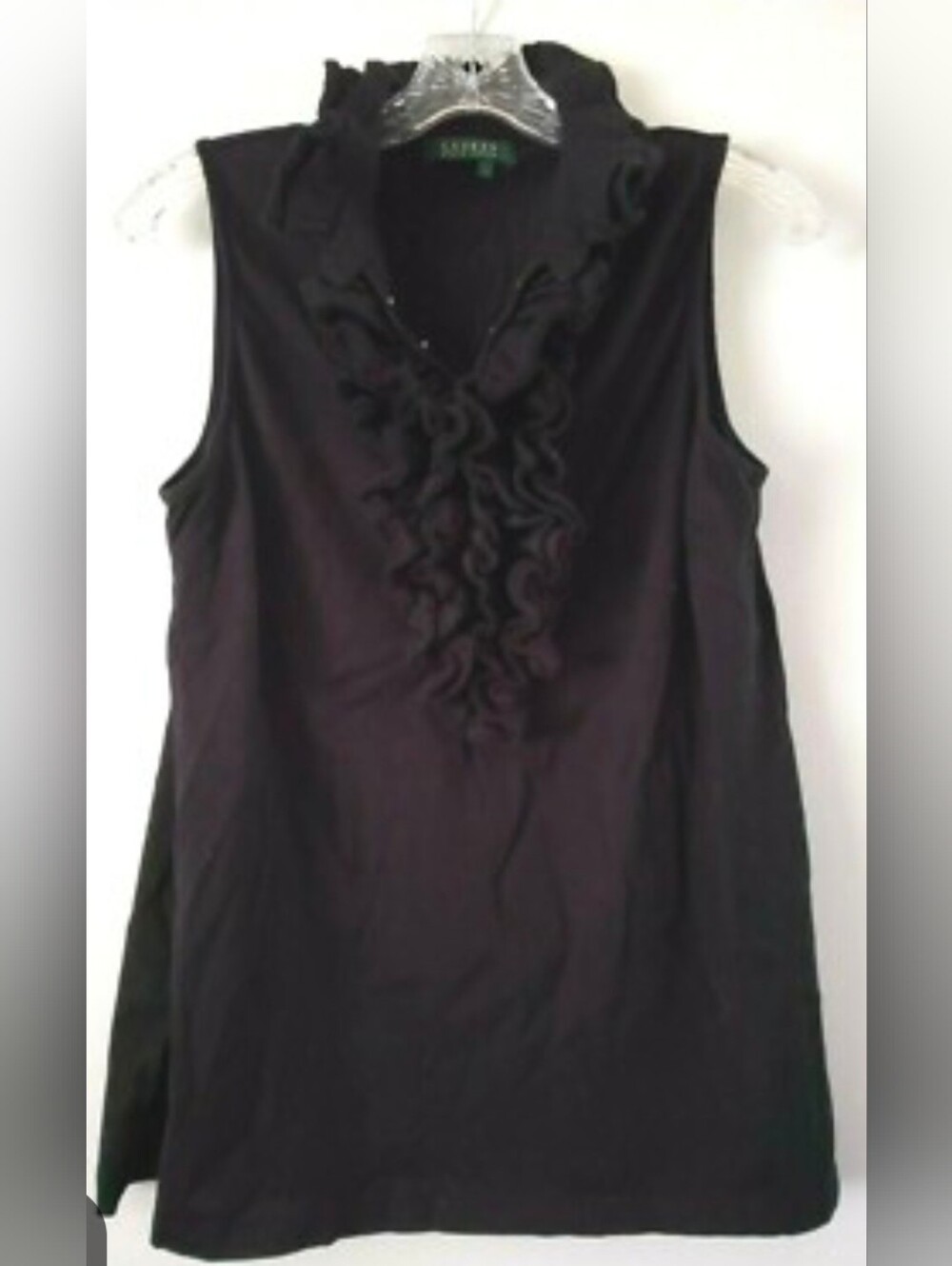 Lauren Ralph Lauren Black Sleeveless Ruffle-Front Camisole